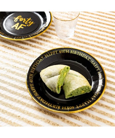 40th Birthday Plates Black and Gold Dessert Buffet Cake Lunch Dinner Plates for 40th Birthday Decorations Party Supplies Fort...