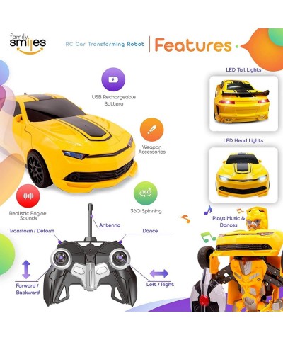 Kids RC Toy Sports Car Transforming Robot Remote Control with One Button Transformation Realistic Engine Sounds 360 Speed Dri...