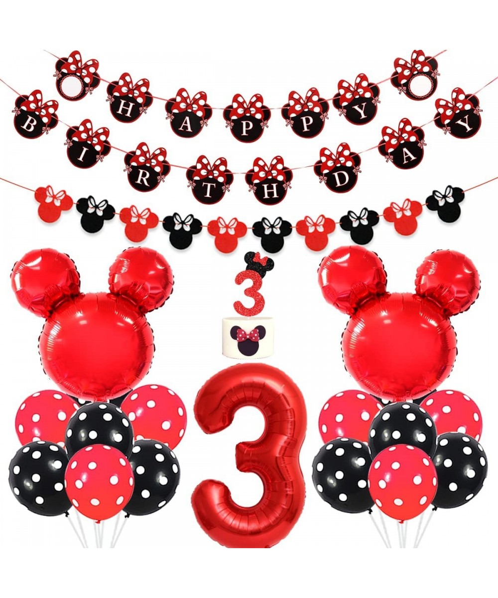 Cartoon Mouse 3rd Birthday Decorations Party Supplies Red and Black - Happy Birthday Banner Felt Garland Cake Topper Birthday...