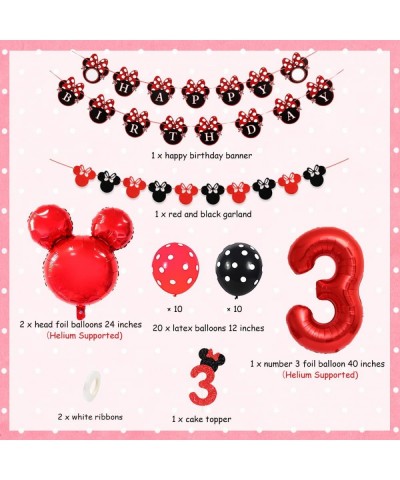 Cartoon Mouse 3rd Birthday Decorations Party Supplies Red and Black - Happy Birthday Banner Felt Garland Cake Topper Birthday...