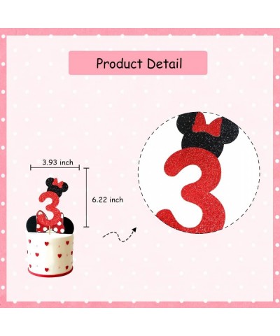 Cartoon Mouse 3rd Birthday Decorations Party Supplies Red and Black - Happy Birthday Banner Felt Garland Cake Topper Birthday...