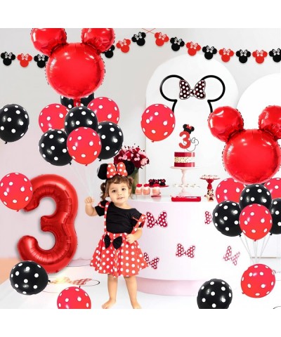 Cartoon Mouse 3rd Birthday Decorations Party Supplies Red and Black - Happy Birthday Banner Felt Garland Cake Topper Birthday...