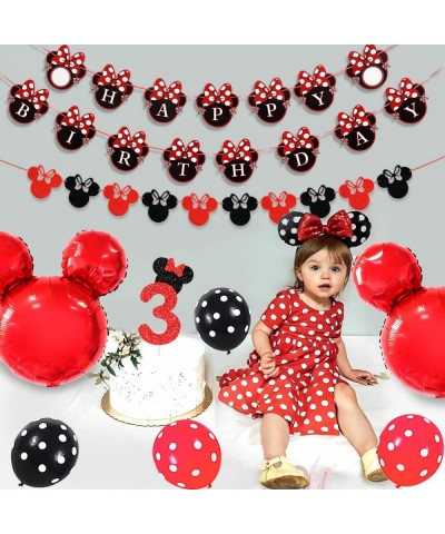 Cartoon Mouse 3rd Birthday Decorations Party Supplies Red and Black - Happy Birthday Banner Felt Garland Cake Topper Birthday...