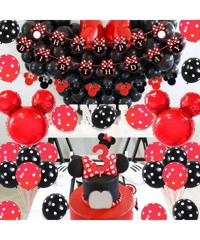 Cartoon Mouse 3rd Birthday Decorations Party Supplies Red and Black - Happy Birthday Banner Felt Garland Cake Topper Birthday...