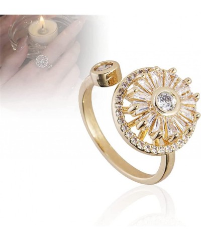 Gold Crystal Anxiety Relief Spinning Ring Round Zircon Adjustable Decompression Anti-Stress Ring for Jewelry Gift Women Girl ...