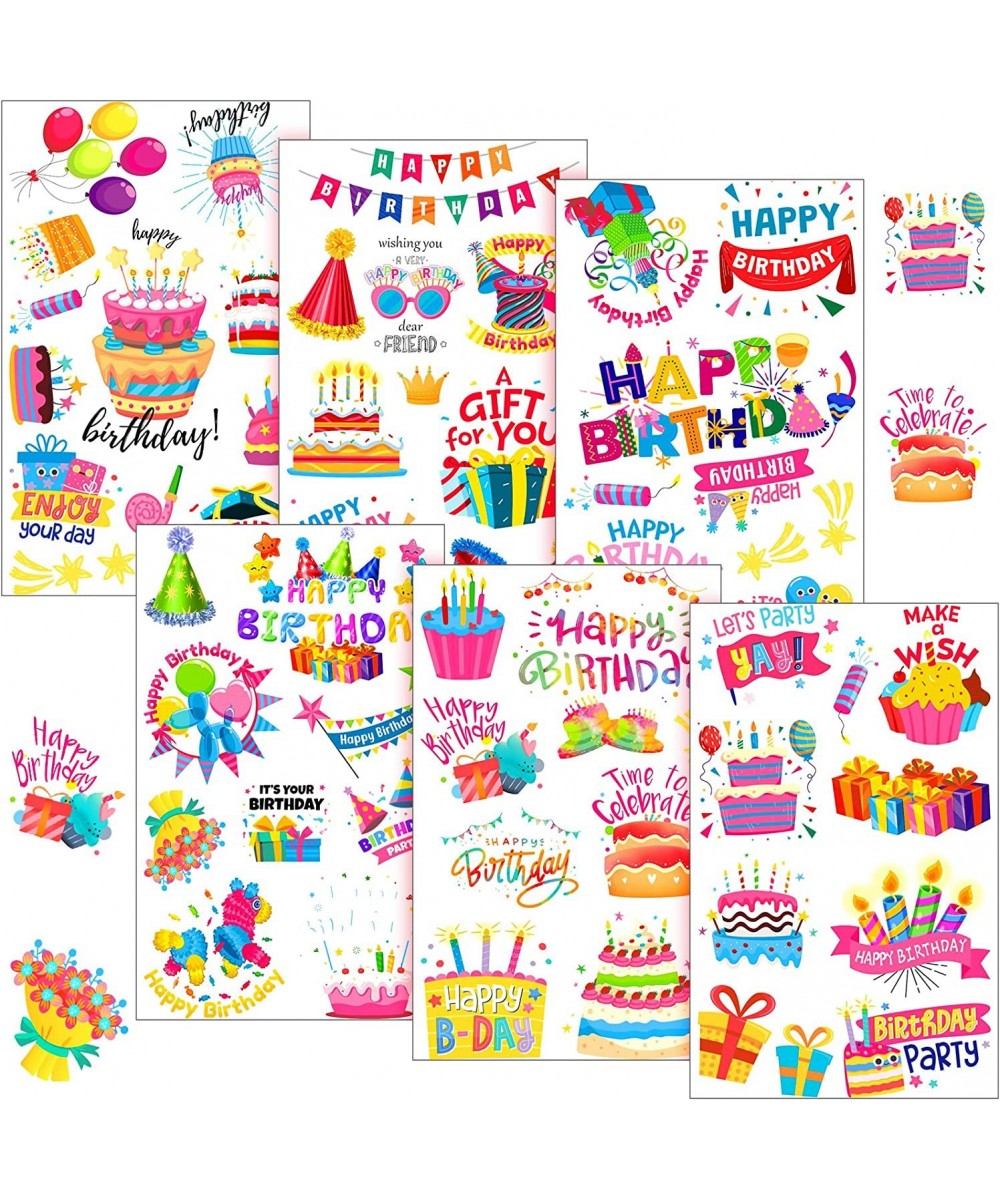 6 Sheets Birthday Stickers Colorful Happy Birthday Stickers for Kids Self Adhesive Birthday Card Stickers Cake Birthday Stick...