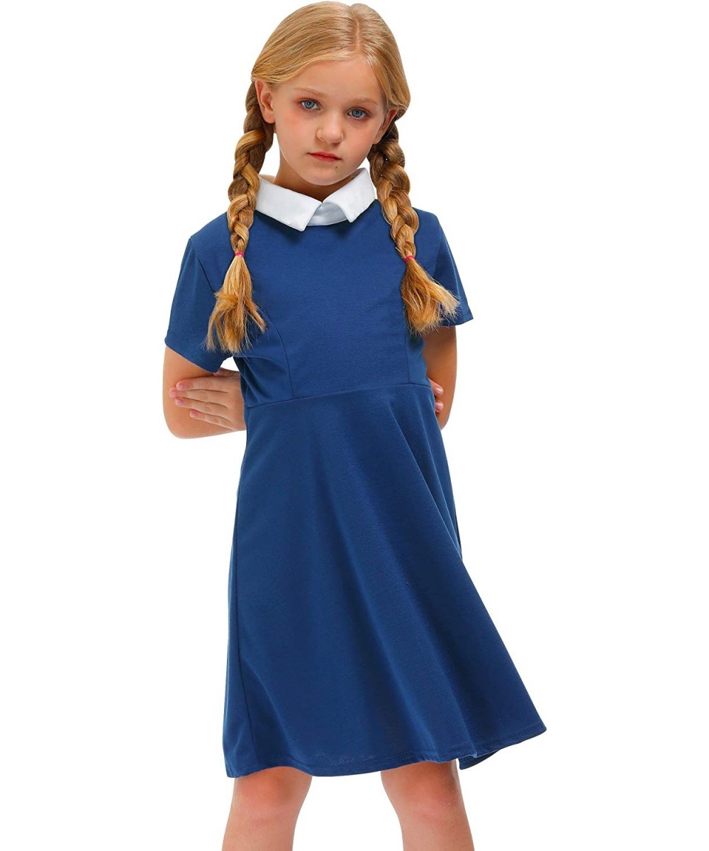 Girl's Peter Pan Collar Flare Dress Short Sleeve Casual Skater Dress 4-12 Years $30.23 Kids' Costumes