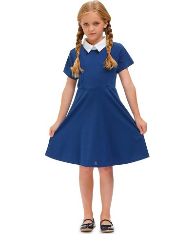 Girl's Peter Pan Collar Flare Dress Short Sleeve Casual Skater Dress 4-12 Years $30.23 Kids' Costumes