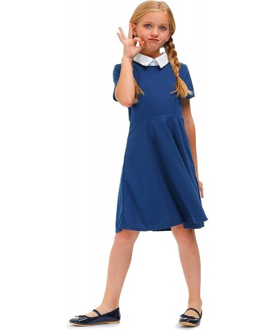 Girl's Peter Pan Collar Flare Dress Short Sleeve Casual Skater Dress 4-12 Years $30.23 Kids' Costumes