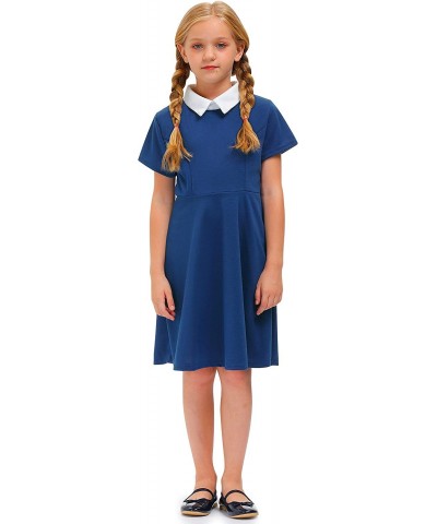 Girl's Peter Pan Collar Flare Dress Short Sleeve Casual Skater Dress 4-12 Years $30.23 Kids' Costumes