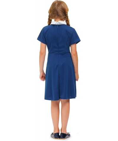 Girl's Peter Pan Collar Flare Dress Short Sleeve Casual Skater Dress 4-12 Years $30.23 Kids' Costumes