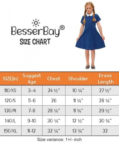 Girl's Peter Pan Collar Flare Dress Short Sleeve Casual Skater Dress 4-12 Years $30.23 Kids' Costumes