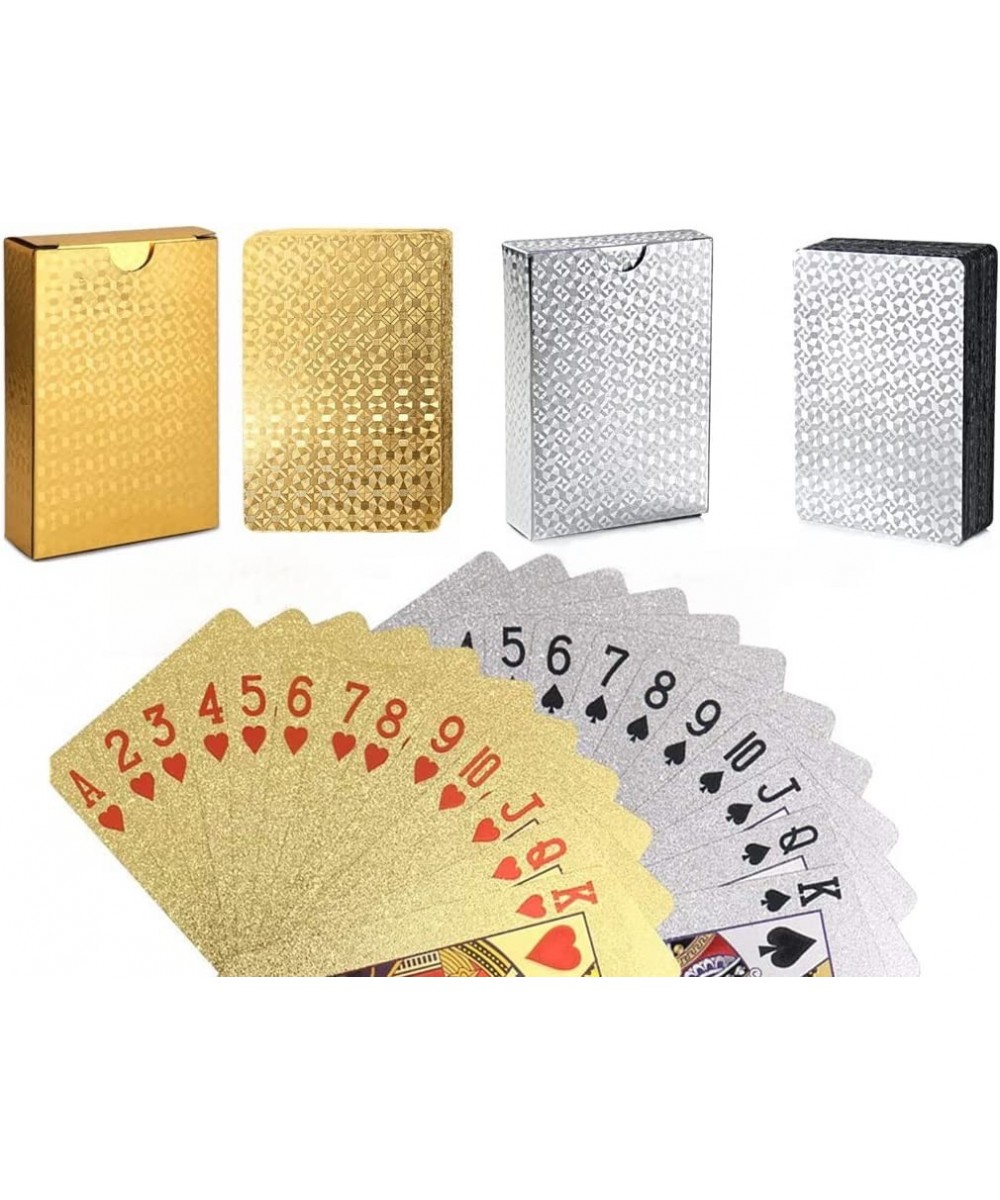 2 Pack Gold Playing Cards Diamond Plastic Silver Playing Cards Waterproof Poker Cards Highly Flexible Gold Foil Cards(Gold+Si...