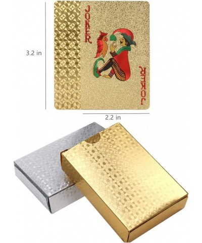 2 Pack Gold Playing Cards Diamond Plastic Silver Playing Cards Waterproof Poker Cards Highly Flexible Gold Foil Cards(Gold+Si...