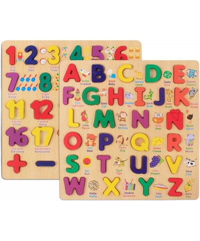 Wooden Puzzles for Toddlers 2 in 1 Wooden Peg Puzzle Set Wooden Alphabet ABC Number Shape Puzzles Board Toddler Preschool Lea...