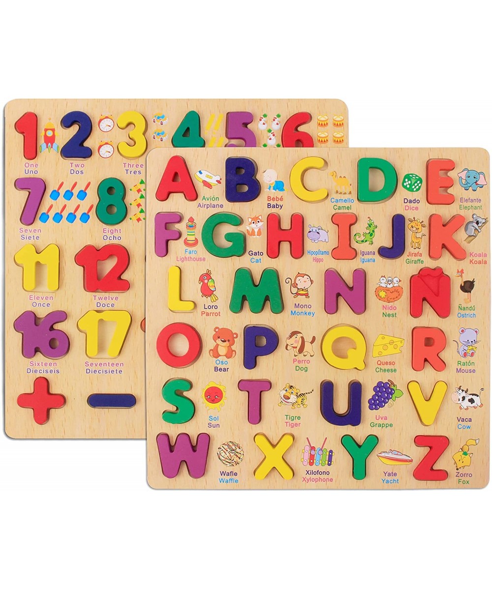 Wooden Puzzles for Toddlers 2 in 1 Wooden Peg Puzzle Set Wooden Alphabet ABC Number Shape Puzzles Board Toddler Preschool Lea...