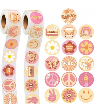 1000Pcs Groovy Hippie Stickers in 2 Rolls for Girls Kids Teens Boho Rainbow Daisy Butterfly Flower Themed Self Adhesive Decal...