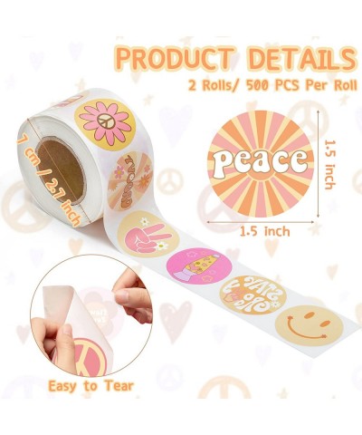 1000Pcs Groovy Hippie Stickers in 2 Rolls for Girls Kids Teens Boho Rainbow Daisy Butterfly Flower Themed Self Adhesive Decal...