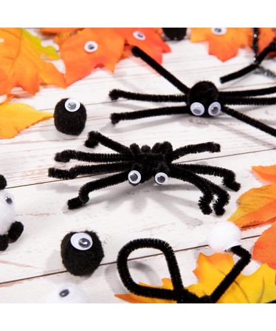 600Pcs Halloween Pipe Cleaners Set 250Pcs Black Glittery Chenille Stems 150Pcs Self-Adhesive Wiggle Eyes 200Pcs White Black P...