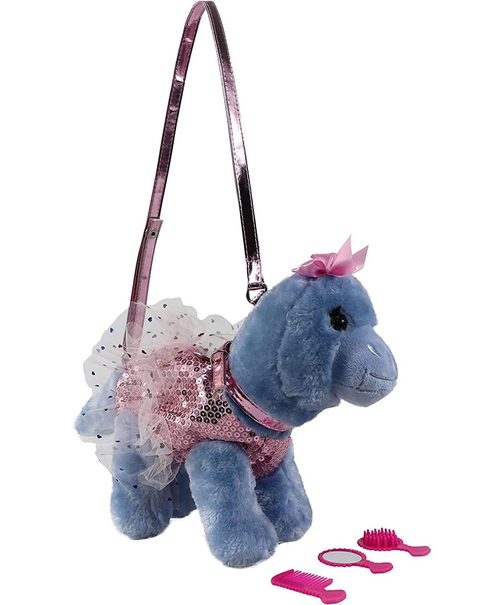 Poochie And Co Little Girls Plush Animal Shaped Purse Kids Fashion Handbags Toy Hand Bags - BRONTY DINO PINK SEQUINS HEART TU...