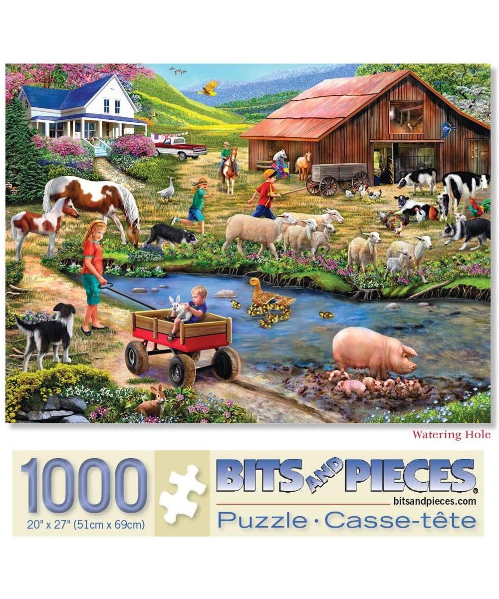 - 1000 Piece Jigsaw Puzzle for Adults 20" x 27"  - Watering Hole - 1000 pc Farm Animals Barn Jigsaw by Artist Mary Thompson $...