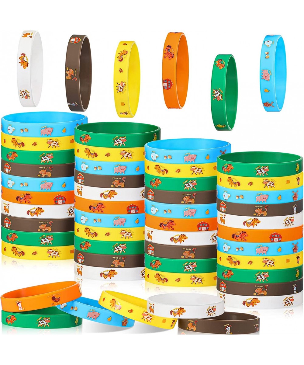 48 Pieces Farm Animal Print Rubber Bracelets Wristbands Cute Farm Animal Wristbands Cartoon Silicone Bracelets for Kids Farm ...