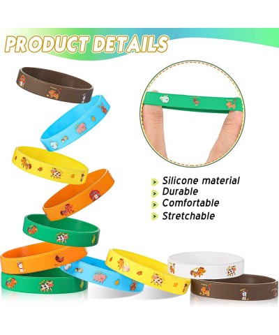 48 Pieces Farm Animal Print Rubber Bracelets Wristbands Cute Farm Animal Wristbands Cartoon Silicone Bracelets for Kids Farm ...