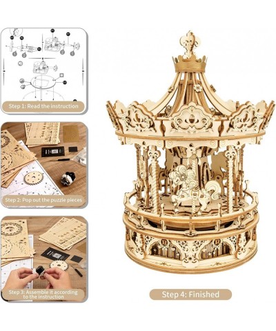 3D Wooden Puzzles Construction Model Kit to Build DIY Music Box Building Kits Rotating Merry-Go-Round (Romantic Carousel) $49...