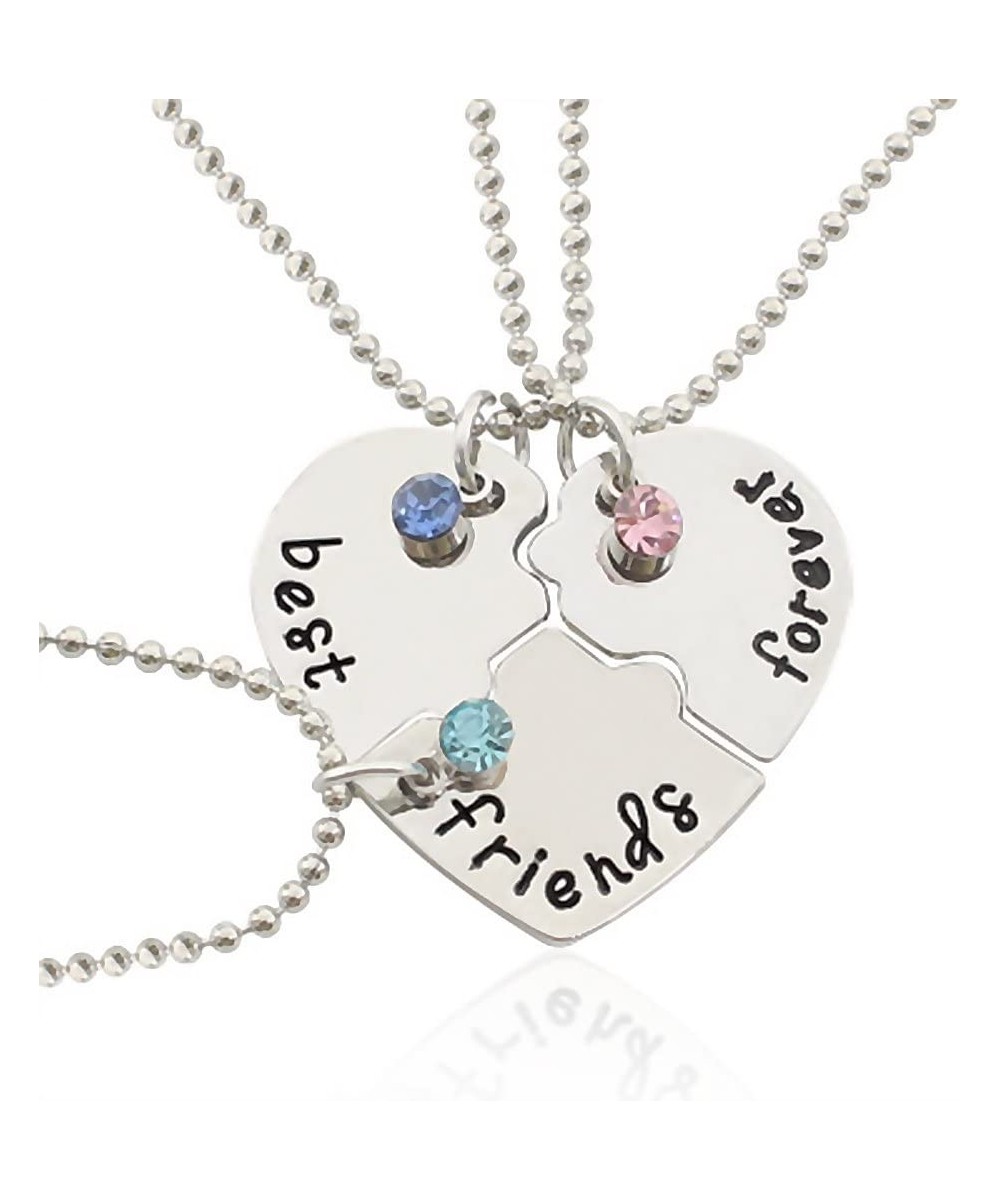 Friendship Necklace Best Friends Forever Necklace Engraved Puzzle Friendship Pendant Necklaces Set Silver $16.82 Kids' Dress-...