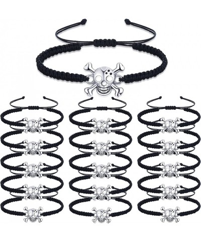 16 Pieces Halloween Skull Bracelets Party Favors Supplies Black Braided Bit Charm Handmade String Bangle Skull Cross Bone Bra...