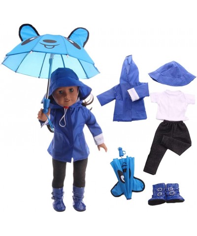 6PCS Raincoat Clothes Set with T-Shirt Pants Rain Boots Hat and Umbrella for Rainy Day for 18" Girl Dolls - (Blue) $31.64 Dol...