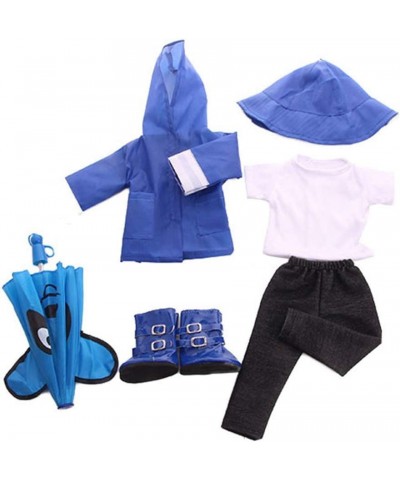 6PCS Raincoat Clothes Set with T-Shirt Pants Rain Boots Hat and Umbrella for Rainy Day for 18" Girl Dolls - (Blue) $31.64 Dol...