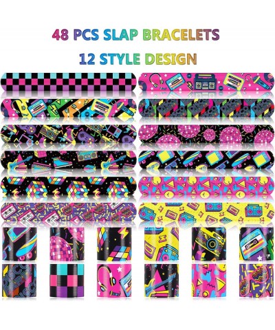 48PCS 80s 90s Party Favors Slap Bracelets Back to 80s 90s Throwback Theme Party Decorations Slap Bracelets Wristband For Kids...