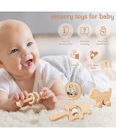 Natural Wooden Rattles Gym Intellectual Puzzle Toys 5pc Set Montessori Toys for Baby Boys Girls $45.95 Baby Rattles & Plush R...