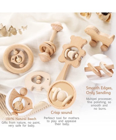 Natural Wooden Rattles Gym Intellectual Puzzle Toys 5pc Set Montessori Toys for Baby Boys Girls $45.95 Baby Rattles & Plush R...