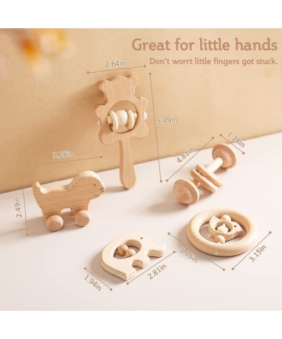 Natural Wooden Rattles Gym Intellectual Puzzle Toys 5pc Set Montessori Toys for Baby Boys Girls $45.95 Baby Rattles & Plush R...