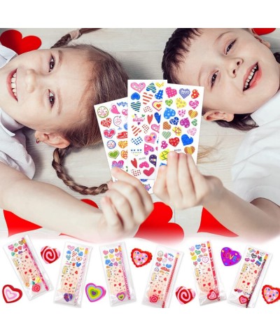 28 Pack Valentine's Day Stationary Kits Kids Classroom Gift Change Toys Pencils Erasers Stickers for Valentine School Classro...