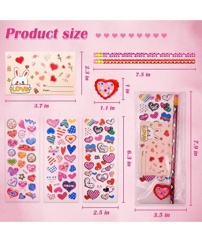 28 Pack Valentine's Day Stationary Kits Kids Classroom Gift Change Toys Pencils Erasers Stickers for Valentine School Classro...