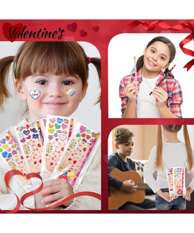 28 Pack Valentine's Day Stationary Kits Kids Classroom Gift Change Toys Pencils Erasers Stickers for Valentine School Classro...