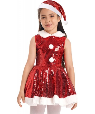 Kids Girls Christmas Costume Xmas Party Velvet Miss Claus Princess Tutu Dress with Santa Hat Outfits $30.98 Kids' Costumes