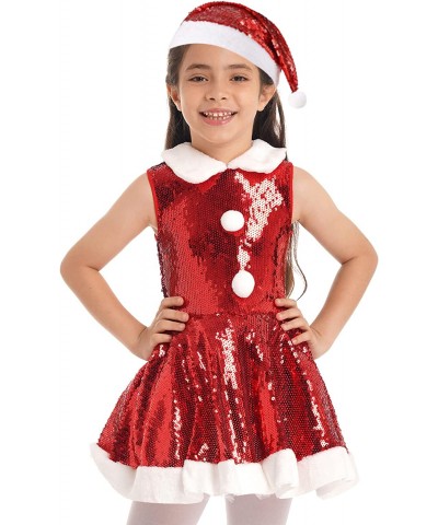 Kids Girls Christmas Costume Xmas Party Velvet Miss Claus Princess Tutu Dress with Santa Hat Outfits $30.98 Kids' Costumes