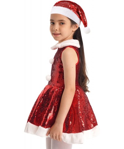 Kids Girls Christmas Costume Xmas Party Velvet Miss Claus Princess Tutu Dress with Santa Hat Outfits $30.98 Kids' Costumes