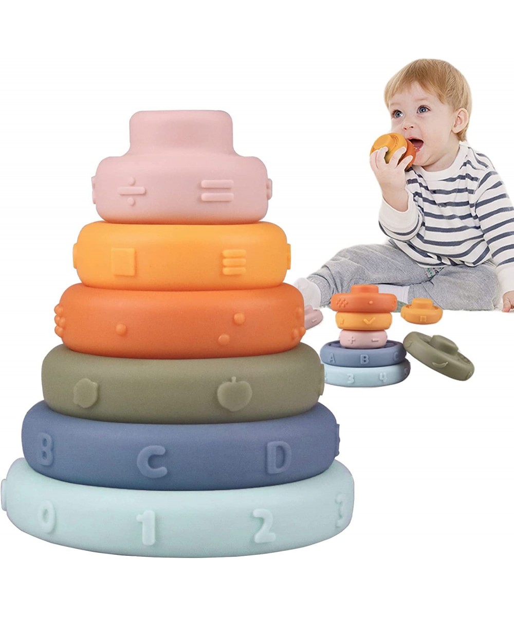 6PCS Stacking Cricle Toys Nesting & Building Rings Stacker Soft Silicone Squeeze Teethers Play Set Early Educational Learning...