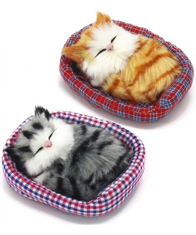 2Pcs Sleeping Cat in Pet Pad Doll Toy Mini Kitten in Pet Pad with Meows Sounds Decor for Office Desk Hand Toy Gift for Kids B...