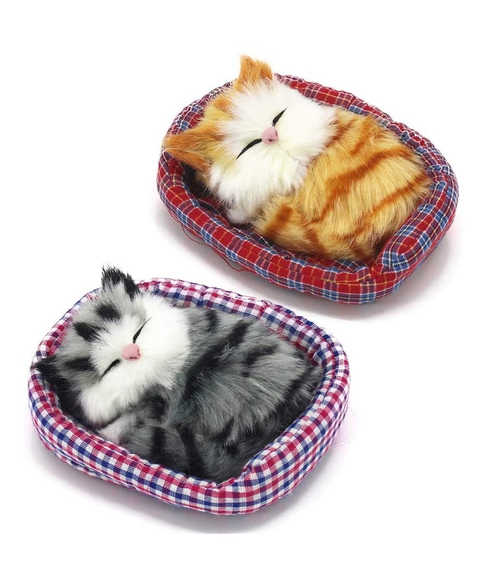 2Pcs Sleeping Cat in Pet Pad Doll Toy Mini Kitten in Pet Pad with Meows Sounds Decor for Office Desk Hand Toy Gift for Kids B...