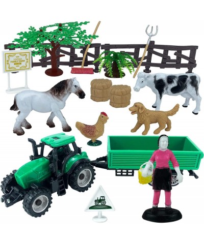 Farm Animal Toys 16 Pcs Plastic Farm Animals Toys Playset with Animals Figures Little People Horse Toys Tractor Toy for Toddl...