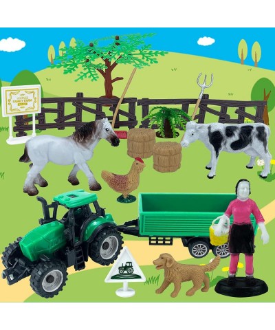 Farm Animal Toys 16 Pcs Plastic Farm Animals Toys Playset with Animals Figures Little People Horse Toys Tractor Toy for Toddl...