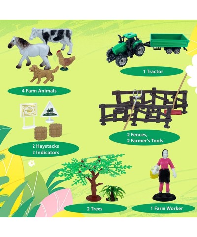 Farm Animal Toys 16 Pcs Plastic Farm Animals Toys Playset with Animals Figures Little People Horse Toys Tractor Toy for Toddl...