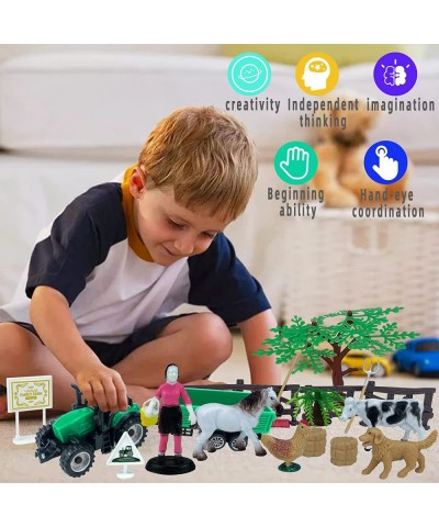 Farm Animal Toys 16 Pcs Plastic Farm Animals Toys Playset with Animals Figures Little People Horse Toys Tractor Toy for Toddl...