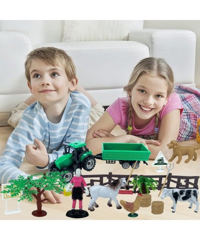 Farm Animal Toys 16 Pcs Plastic Farm Animals Toys Playset with Animals Figures Little People Horse Toys Tractor Toy for Toddl...